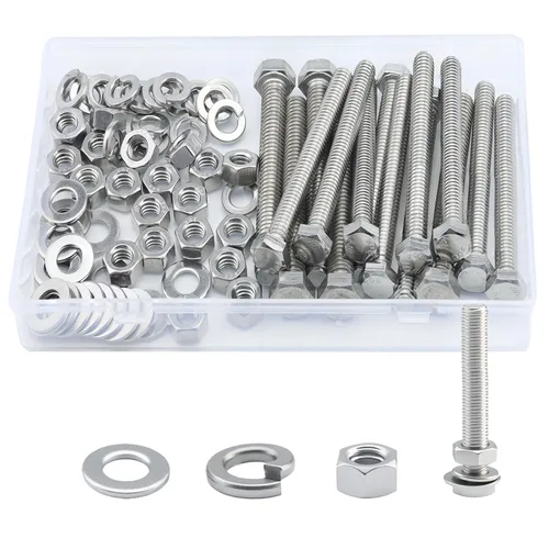 Miniatura 15 de Tornillo de cabeza hexagonal 1/4-20 x1 (20 unidades), tuercas de bloqueo, kits de arandelas planas y de bloqueo, acero inoxidable 304 18-8