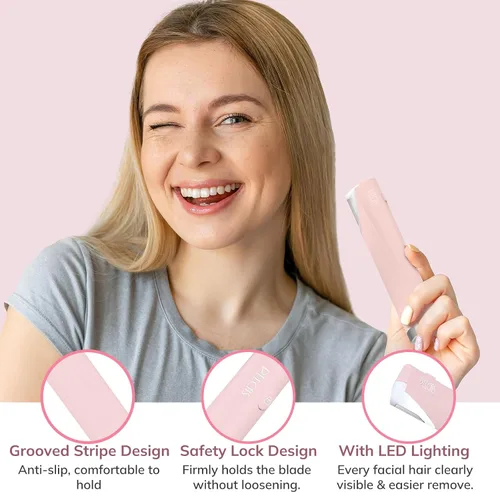 Miniatura 5 de PELCAS Kit de herramientas de dermaplaning eléctrico para mujer cara con luz LED, mini maquinilla de afeitar facial con 6 cuchillas, 3 velocidades
