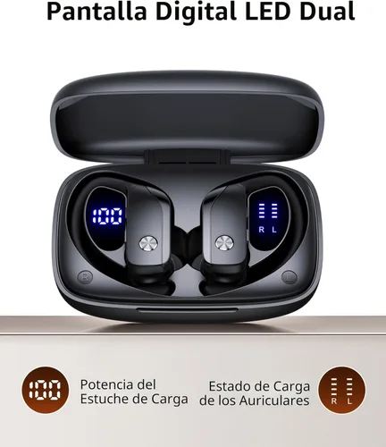 Miniatura 3 de bmanl Auriculares Inalámbricos Bluetooth Auriculares con Ganchos Sobre la Oreja Auriculares con 80H Tiempo de Reproducción, Pantalla de Energía LED