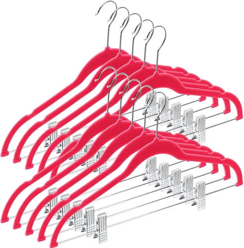 Miniatura 9 de Home-it - Perchas para pantalones con clips, 10 unidades, terciopelo negro, antideslizante, ahorro de espacio para pantalones, faldas, abrigos