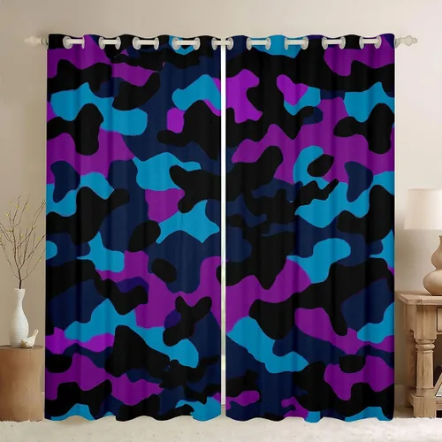 Miniatura 11 de Cortinas de camuflaje rústicas de camuflaje para dormitorio, sala de estar, decoración de cabaña, caza, ejército, negro, verde, aislamiento térmico