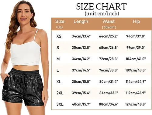 Miniatura 6 de PESION Pantalones cortos de lentejuelas para mujer, cintura alta, casual, holgados, acampanados, brillantes, para discoteca