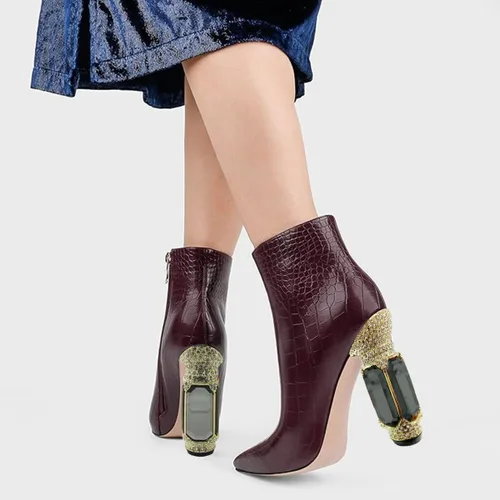 Miniatura 33 de FSJ Botas de tacón alto con punta puntiaguda para mujer, con tacón alto, con cremallera lateral brillante, estilo casual, para uso diario, zapatos