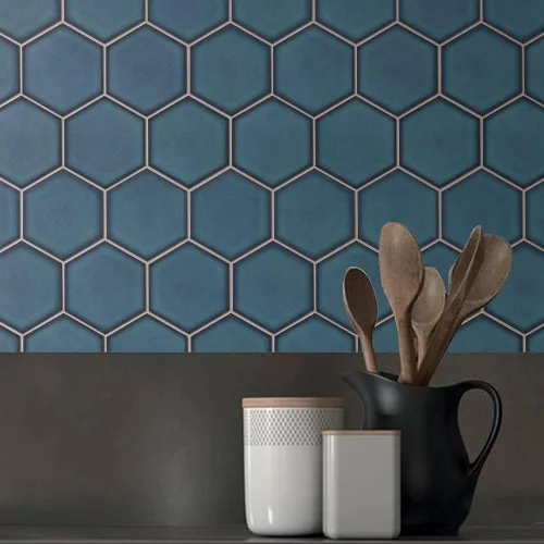 Miniatura 7 de TPMG-29 - Mosaico hexagonal de 4 x 4 pulgadas, porcelana, color azul cristal (pulido), 1 hoja