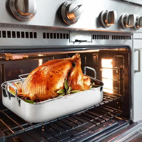 Miniatura 5 de JY COOKMENT Sartén para Asar con Estante para Hornear, Sartén para Pavo de Acero Inoxidable de 16.5 Pulgadas con Estante, Regador. Excelente