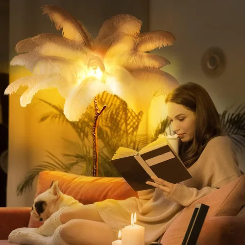 Miniatura 2 de Lámpara de Pie Natural de Pluma de Avestruz, Lámpara de Pie LED Moderna Regulable, Lámpara de Rincón Romántica de Princesa para Dormitorio