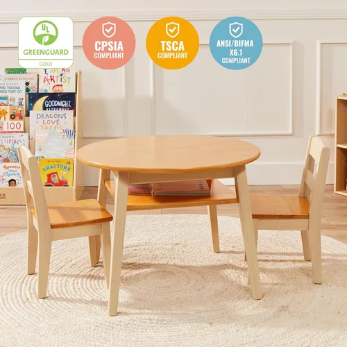 Miniatura 6 de ECR4Kids Hideaway - Juego de mesa y silla, muebles para niños, color miel/blanco antiguo, 3 piezas