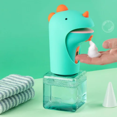 Miniatura 16 de Dispensador de jabón automático lindo - Dispensador de jabón de manos sin contacto rosa para niños, impermeable de montaje en pared USB recargable