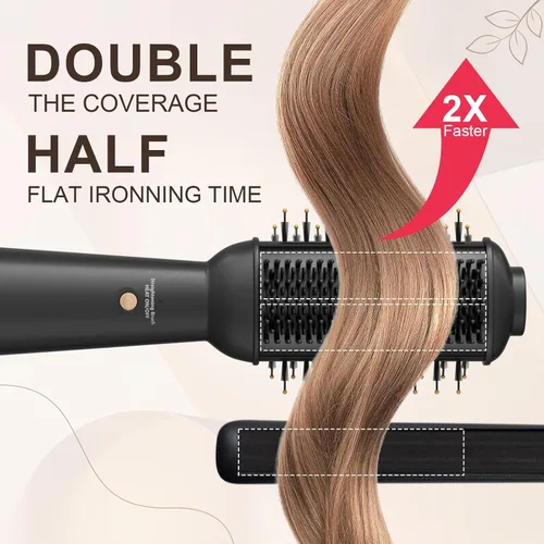 Miniatura 5 de Plancha plana de 110-120 V con cepillo calentado para alisar el cabello, secador de cepillo de soplado de un solo paso para cabello negro, cepillo