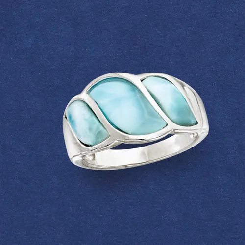 Miniatura 4 de Ross-Simons Anillo Larimar Wave en Plata de Ley