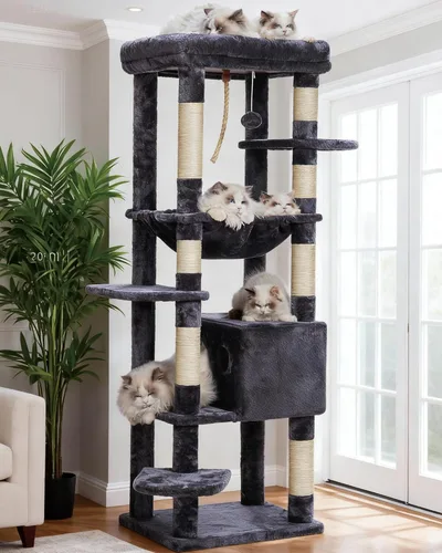 Miniatura 11 de Heybly Árbol para Gatos para Gatos Grandes de 20 libras de Servicio Pesado, Torre para Gatos XXL de 60 pulgadas para Gatos de Interior, Condominio
