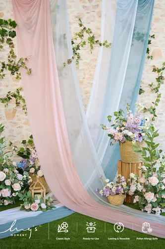 Miniatura 6 de Ling's moment 3 paneles de 20 pies de tela para cubrir arco de boda (azul y gris frío + blanco)