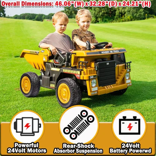 Miniatura 2 de NEWQIDA Camión volcador de 24V para niños, coche eléctrico con control remoto, vehículos de construcción con cama basculante eléctrica, pala