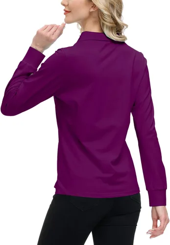 Miniatura 24 de JINSHI Polo de golf para mujer, de manga larga, con cremallera, deportiva, de secado rápido, atlética, casual, ajustada