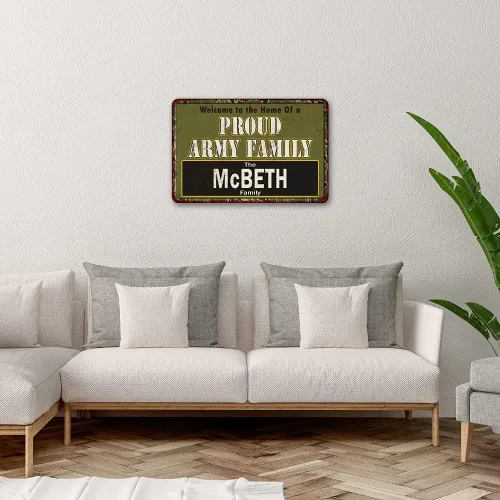 Miniatura 5 de Chico Creek Signs Letrero de metal con texto en inglés "Your Name Proud Army Family", regalo personalizado de 8 x 12 pulgadas, 108120023001
