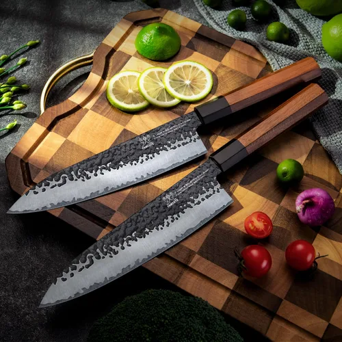 Miniatura 5 de FAMCÜTE Cuchillo japonés de 8 pulgadas, forjado a mano de 5 capas de alto carbono 9CR18MOV de acero con mango de palisandro, cuchillo de cocina