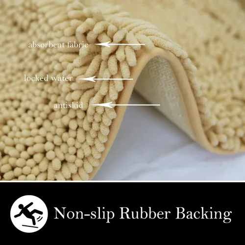Miniatura 6 de Juego de 2 tapetes de baño de chenilla, superabsorbentes, con fuerte respaldo antideslizante de PVC, tapetes de baño para baño, peludos