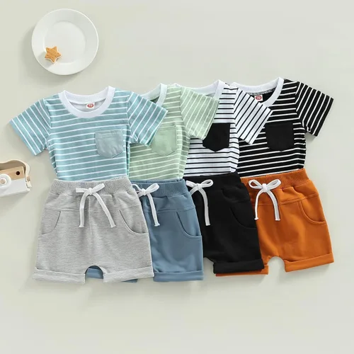 Miniatura 9 de Conjunto de ropa de verano para niños pequeños, 2 piezas, camiseta de manga corta con cintura elástica