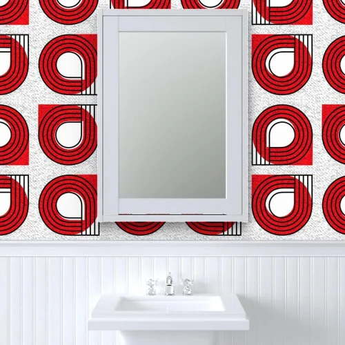 Miniatura 9 de Muestras de papel tapiz para despegar y pegar, Bauhaus rojo y blanco, moderno, abstracto, geométrico, círculos negros, gráfico, papel tapiz