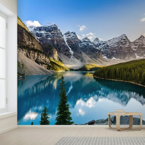 Miniatura 2 de wall26 Mural de pared extraíble con vista del paisaje del lago Moraine y la cordillera al atardecer en las montañas rocosas canadienses, papel tapiz
