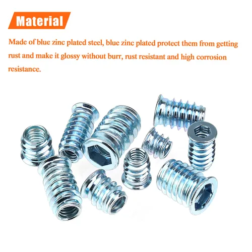 Miniatura 2 de Insertos roscados de 1/4-20, insertos de madera, insertos roscados de acero para tornillo de muebles de madera, kit de 145 piezas de insertos