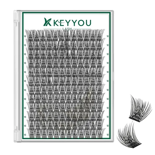Miniatura 79 de KEYYOU Racimos de pestañas, 96 piezas de extensiones de pestañas DIY, rizado D de 16 mm, negro, realista, no irritante, fácil de colocar en casa