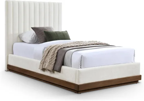 Miniatura 13 de Meridian Furniture B1245Beige-T Emmet Collection Modern Cama individual contemporánea con tela de felpilla beige suave, acabado de nogal, base