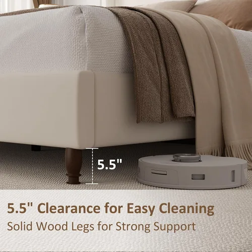 Miniatura 6 de Armazón de cama tamaño completo con cabecera de 51" de altura, marcos de cama de plataforma tapizados en chenilla con respaldo clásico curvado tipo