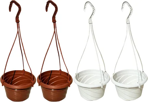 Miniatura 8 de 4 macetas colgantes de plástico, 5.9 pulgadas de diámetro x 3.54 pulgadas de alto, macetas pequeñas para plantas de flores, soporte de cadena