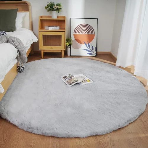 Miniatura 26 de Ghouse Alfombra ultrasuave de pelo sintético de conejo, alfombras lavables a máquina para dormitorio, alfombras esponjosas para sala de estar, Blanco