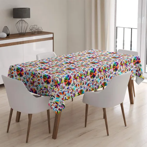 Miniatura 2 de Q-Beans Mantel decorativo rectangular [Tamaño: 52 x 70 pulgadas], mantel lavable y reutilizable para interiores y exteriores (estilo otomí mexicano)