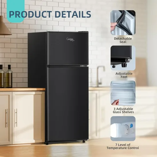 Miniatura 6 de Cucina Magica - Mini refrigerador con congelador, 3.2 pies cúbicos, pequeño refrigerador, 7 termostatos ajustables, ahorro de energía, bajo nivel
