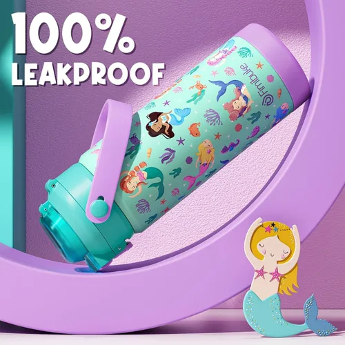 Miniatura 5 de Taza térmica para niños con popote de apertura y pico 2 en 1, 18 oz, tapa a prueba de derrames, acero inoxidable 18/8, taza térmica al vacío, sin