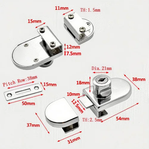 Miniatura 3 de Cerradura de vitrina sin taladro para vidrio de 0.2 a 0.3 pulgadas, llave igual, montaje puerta a puerta, 2 juegos ovalados cromados de 3.35 x 1.49