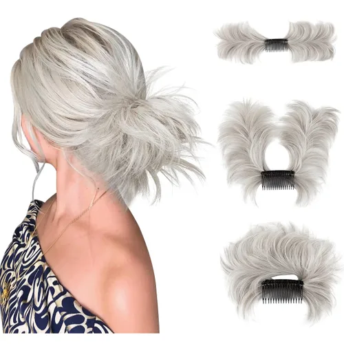 Postizo de Cabello de Moño Desordenado Peine Lateral Clip en Moño de Cabello Postizo para Mujeres Corto Natural Liso Estilos Versátiles Ajustables