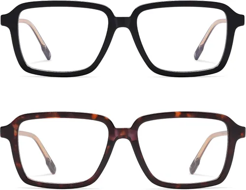 Miniatura 5 de AMOMOMA Paquete de 2 lentes de lectura retro para mujeres y hombres, marco rectangular para lector de computadora con luz azul AM6198