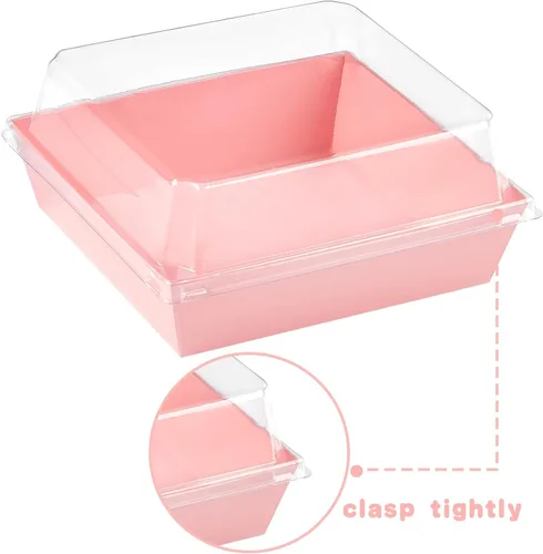 Miniatura 3 de Kucoele Paquete de 50 Cajas Pequeñas de Charcutería con Tapas Transparentes, Cajas de Papel para Postres Para Llevar, Cajas de Panadería, Rosa