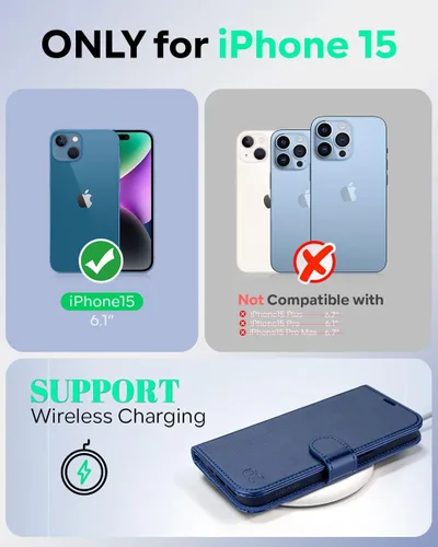 Miniatura 2 de OCASE Funda Cartera Compatible con iPhone 15, Funda Tipo Folio de Cuero PU con Tapa, con Tarjeteros, Soporte y Bloqueo RFID