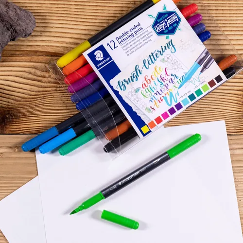 Miniatura 5 de Staedtler 3004TB12A6 - Brocha de doble punta para rotulador, letras creativas, punta flexible y fina, tinta mezclable, juego de 12 colores surtidos