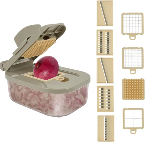 Picador de verduras, cortador de alimentos con mandolina 9 en 1 para cocina, rallador de queso, picador de verduras con recipiente, 9 cuchillas,