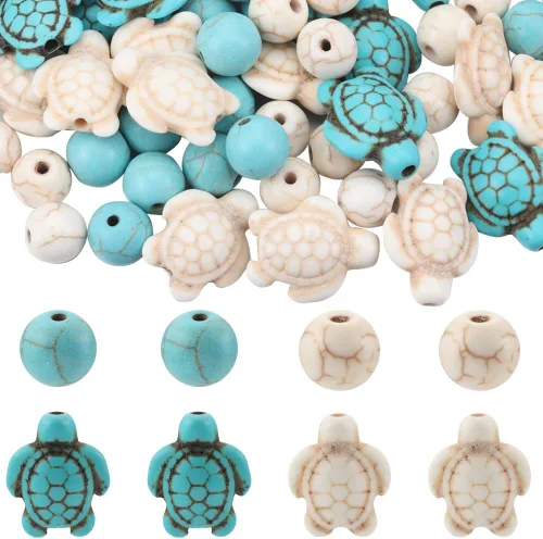 Miniatura 11 de SUNNYCLUE 1 caja de 160 cuentas de tortuga de estrella de mar a granel tortuga sintética turquesa océano animal colorido tortugas cuentas para hacer