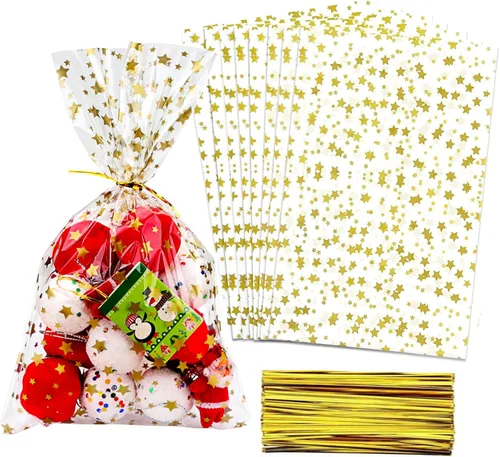 Miniatura 9 de 100 bolsas de celofán, bolsas de celofán transparente de 4 x 6 pulgadas, 100 lazos dorados, para galletas, chocolate, panadería, recuerdos
