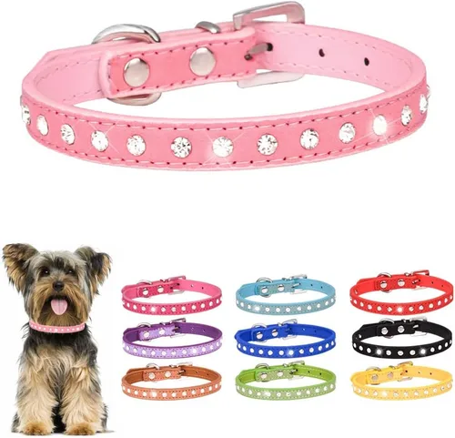 Collares de perro con diamantes de imitación para perros pequeños, collar de cachorro con diamantes de imitación para niñas, bonito collar de gato