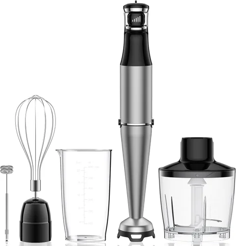 Batidora de Inmersión Manual de 1100W 5 en 1 con Cable Batidoras de Mano Tipo Bastón para Cocina con Control de Velocidad por Gatillo, con Vaso
