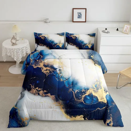 Miniatura 10 de Erosebridal Juego de edredón de mármol rosa dorado para niños y niñas, ropa de cama de mármol metálico, juegos de edredón de textura de mármol