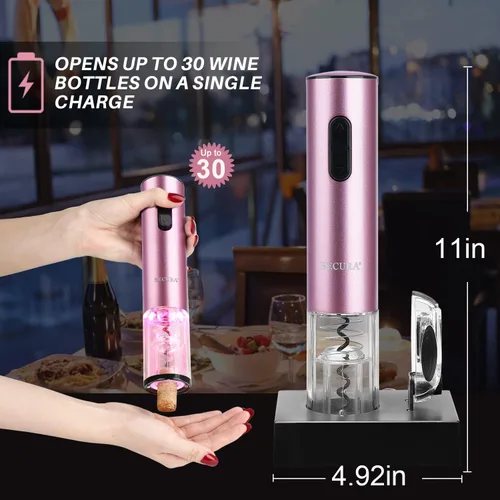 Miniatura 4 de Secura Abridor de vino eléctrico, sacacorchos eléctrico automático de botellas de vino con cortador de papel de aluminio, recargable (oro rosa)