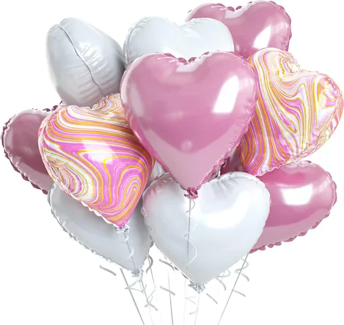 Miniatura 52 de Globos de corazón azul bebé, 10 piezas de globos en forma de corazón azul claro y blanco pastel, globos de papel de aluminio blanco arena crema