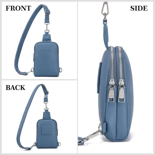 Miniatura 7 de Haytijoe Bolso bandolera pequeño para mujer, de cuero vegano, riñoneras, bolsa de viaje, Azul ácido 2 en 1, A la moda