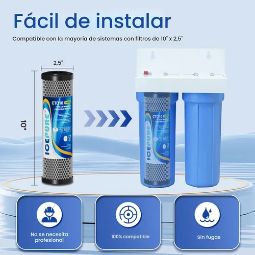 Miniatura 6 de ICEPURE Cartucho de filtro de agua de sedimentos de carbono CTO para toda la casa de 1 micrón, 2.5 x 10 pulgadas, compatible con DuPont WFPFC8002