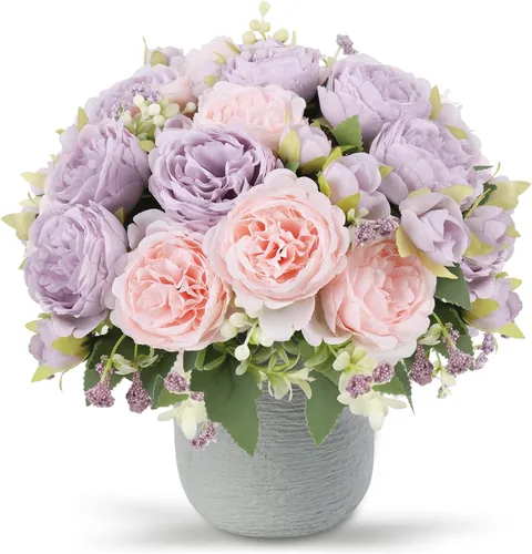 Miniatura 21 de Flores de seda de peonía artificial, ramo de peonía falsa rosa 4 paquetes Arreglos florales decoración para casa de campo estilo boho centro de mesa